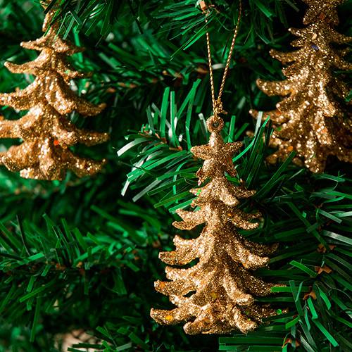 Enfeite de Árvore Tridimensional Dourado com Glitter 4 Peças - Orb Christmas