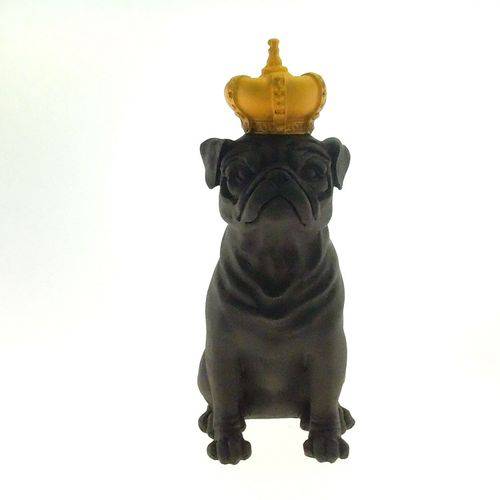 Enfeite Decorativo Cachorro Coroa Amarela Resina Preto 28x12