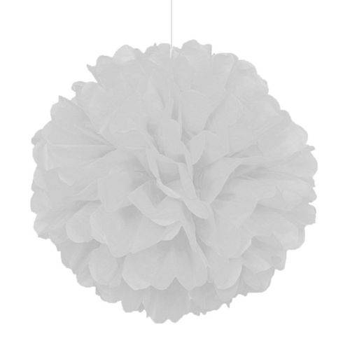 Enfeite Decorativo Pompom de Papel Crepom 35cm Branco