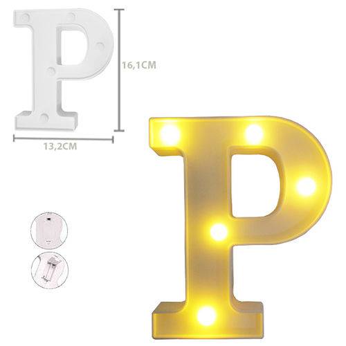 Enfeite Luminoso com 5 Leds Letra P de Plastico 16 1x13 2cm a Pilha
