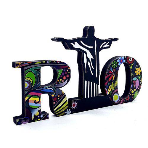 Enfeite Palavra Rio Cristo Decorativo em Mdf 26x16 Cm
