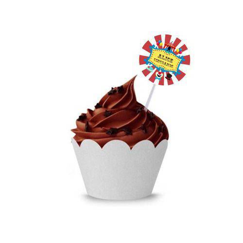 Enfeite Palito Pick Cupcake com Adesivo Personalizado Circus 35 Unidades