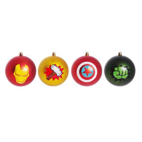 Enfeites de Natal Bola Avengers Marvel - Pack com 4 Bolas 10cm