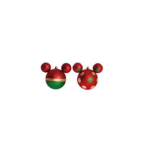 Enfeites de Natal Disney Bola Clássica Mickey Vermelho, Verde e Dourado - Pack com 6 Bolas 6cm