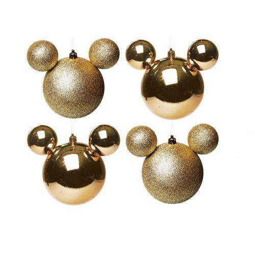 Enfeites de Natal Disney Bola Dourada Mickey - Pack com 4 Bolas 8cm