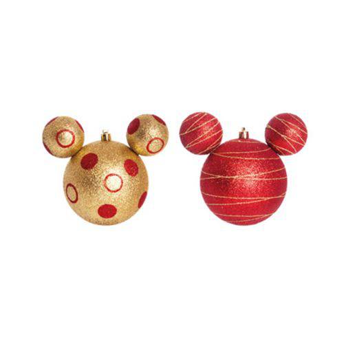 Enfeites de Natal Disney Bola Dourada Mickey - Pack com 2 Bolas 10cm