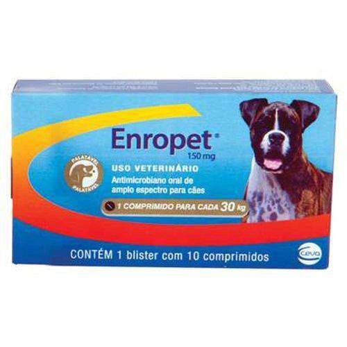 Enropet 150 Mg Ceva Antimicrobiano Oral 30kg - 10 Comprimidos
