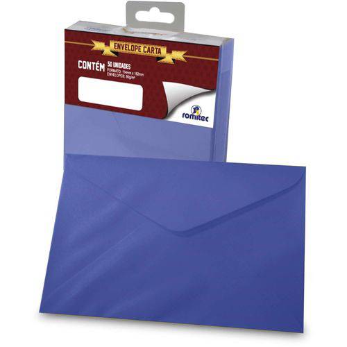 Envelope Carta Colorido Azul Marinho 80g 114x162mm Romitec Cx.c/50