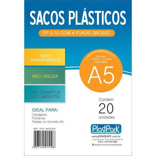 Envelope Plastico A5 4furos Pp Grosso Pct.c/20 Romitec/plastpark