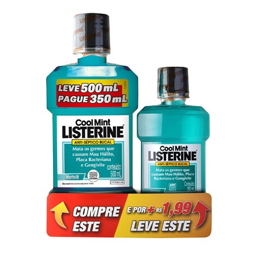 Enxaguante Bucal Listerine Cool Mint Hortelã Leve 500ml Pague 350ml + R$ 1,99 Leve 250ml