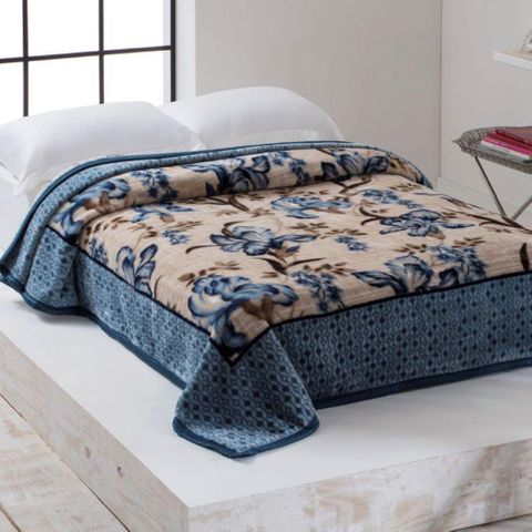Enxovais Cama Adulto Casal Padrao Cobertor Corttex -Microfibra Home Design Marin Azul