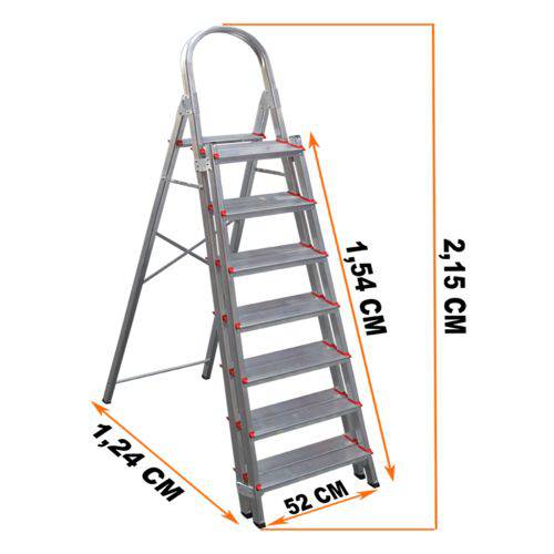 Escada Alumínio 7 Duplos Degraus Reforçada e Segura ART FACTORY
