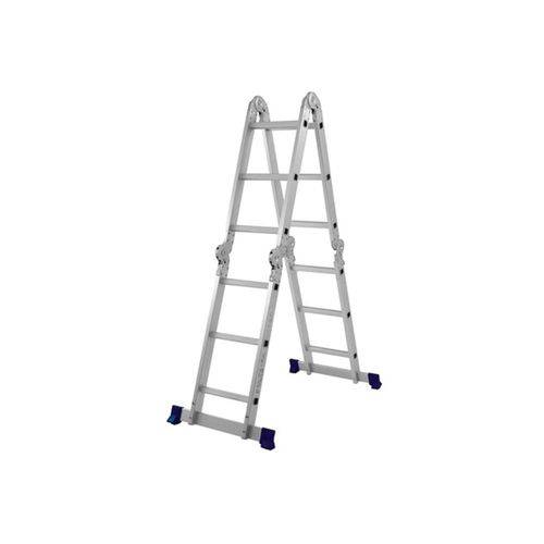 Escada Articulada em Alumínio 4x3 com 12 Degraus Cromada e Azul