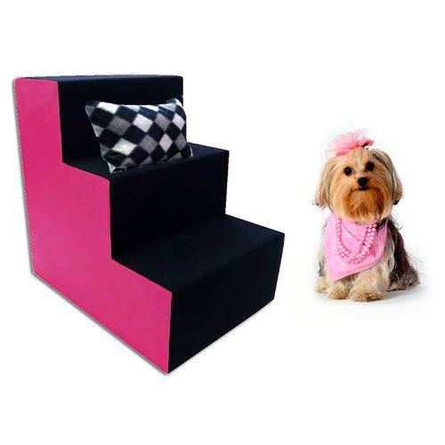 Escada Pet para Cães e Gatos 3 Degraus - Courino Pink Lateral