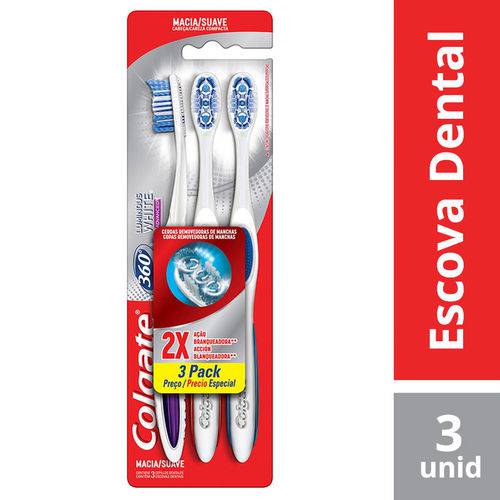 Escova Dental Colgate 360º Luminous White Macia C/3 Unidades