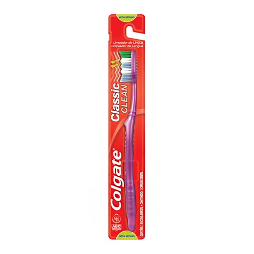 Escova Dental Colgate Classic Clean Média com Limpador de Língua 1 Unidade
