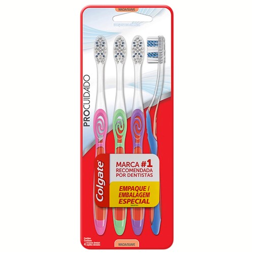 Escova Dental Colgate Pro Cuidado Macia Cores Sortidas 4 Unidades