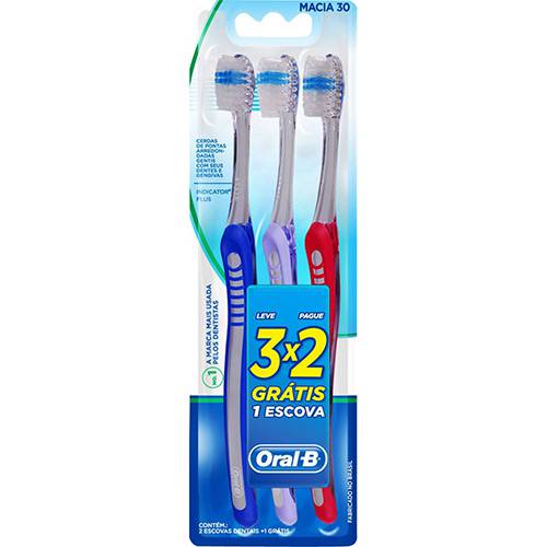 Escova Dental Indicator Plus Leve 3 Pague 2 - 30 Macia - Oral-B