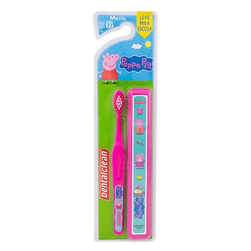 Escova Dental Infantil DentalClean Peppa Pig Macia Cores Sortidas com 1 Unidade + Estojo Protetor
