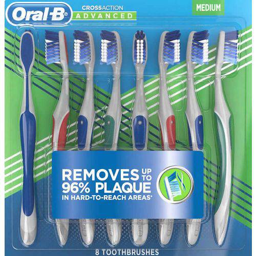 Escova Dental Oral-b Cross Action Advanced Remove Até 96% das Placas - Kit 8
