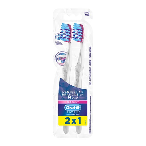 Escova Dental Oral B 3D White Luxe Pro-Flex Macia Cores Sortidas Leve 2 Pague 1