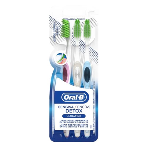 Escova Dental Oral B Gengiva Detox Ultrafino Extra Macia Cores Sortidas 3 Unidades