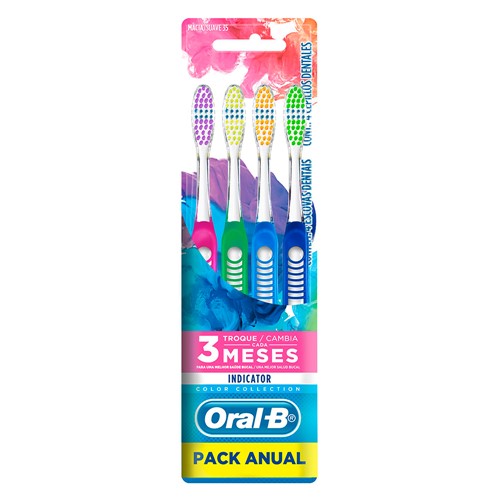Escova Dental Oral B Indicator Color Collection Macia Cabeça 35 Cores Sortidas com 4 Unidades