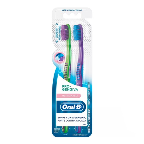 Escova Dental Oral B Pro Gengiva Ultra Macia Cores Sortidas com 2 Unidades