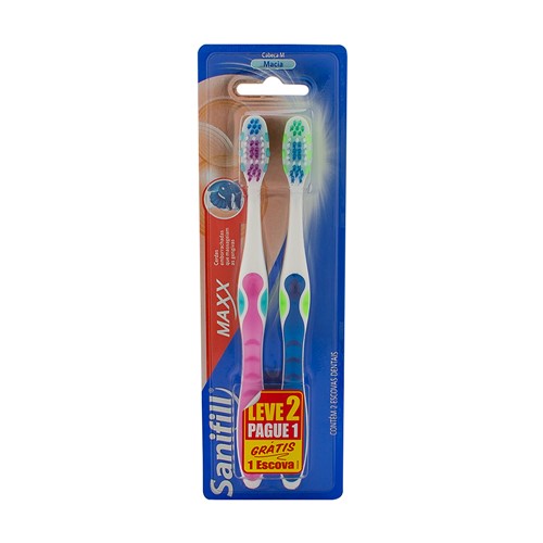 Escova Dental Sanifill Maxx Macia Cores Sortidas Cabeça M Leve 2 Pague 1