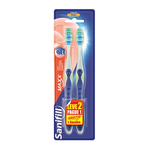 Escova Dental Sanifill Maxx Média Cores Sortidas Cabeça M Leve 2 Pague 1