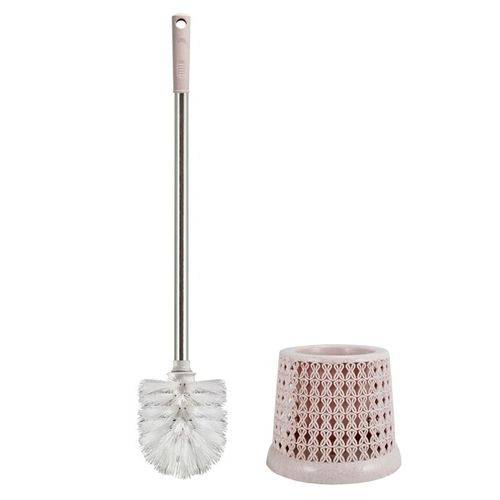 Escova Escovinha para Vaso Sanitário Banheiro com Suporte Redondo e Cerdas Flexíveis Textura Rattan