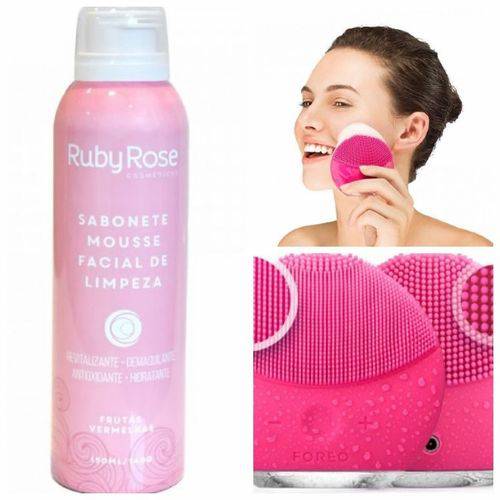 Escova Limpeza Facial Massagem Luna + Sabonete Mousse