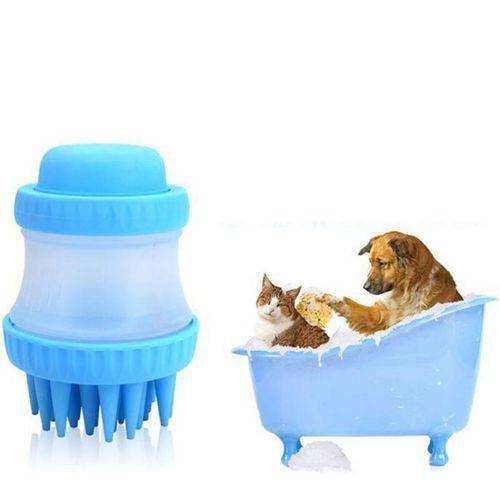Escova para Cães e Gatos de Silicone para Banho Cor Azul