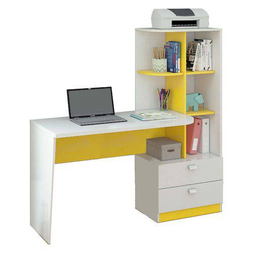 Escrivaninha/mesa para Computador com 2 Gavetas Elisa Branco/amarelo - Permóbili Móveis