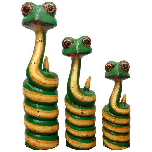 Escultura Cobra 3 Peças em Madeira com 50 Cm Importado da Indonésia