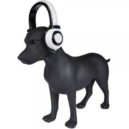 Escultura em Poliresina Dog With Headphone 17cmx59cmx17cm