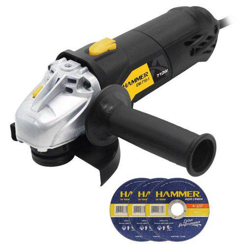Esmerilhadeira Hammer 710w 220 V com 03 Discos de Corte Aço Hammer