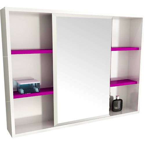 Espelheira para Banheiro 1504 (60x78x15cm) Branco/Violeta - Tomdo
