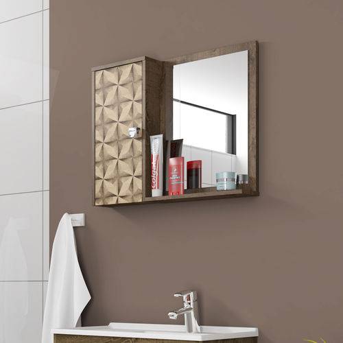 Espelheira para Banheiro Gênova Madeira Rústica / Madeira 3d - Móveis Bechara
