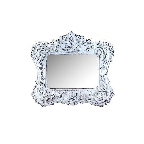 Espelho Alemanha Branco Provençal em Resina - Arte Retrô - 18x20 Cm.