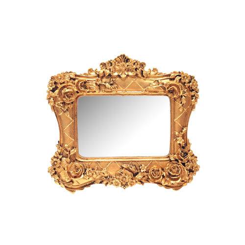 Espelho Alemanha Ouro Velho em Resina - Arte Retrô - 18x20 Cm.