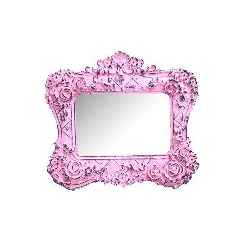 Espelho Alemanha Rosa Provençal em Resina - Arte Retrô - 18x20 Cm.