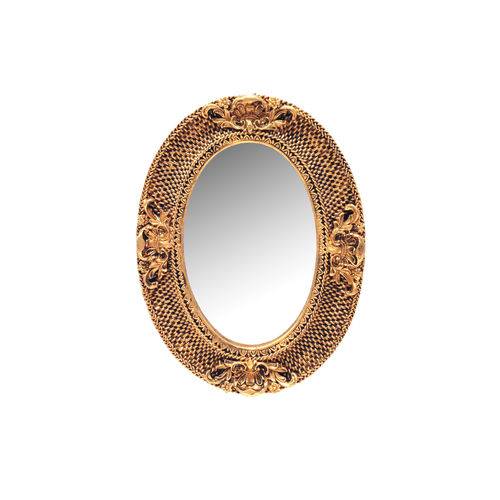 Espelho Bélgica Ouro Velho em Resina - Arte Retrô - 20x15 Cm.