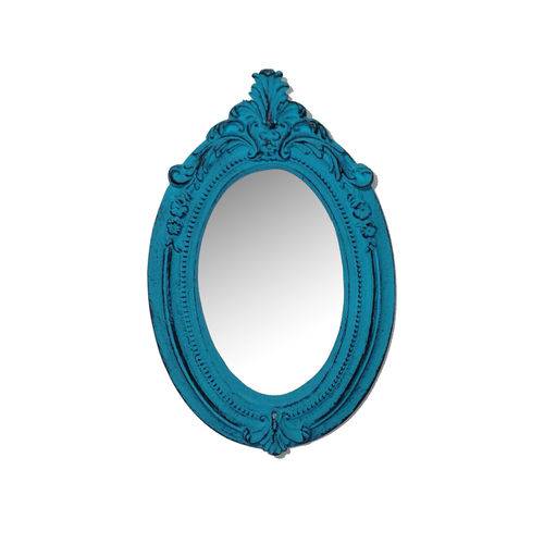 Espelho Bulgária Azul Provençal em Resina - Arte Retrô - 22x14 Cm.