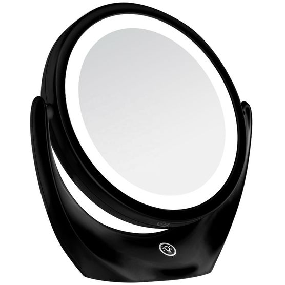 Espelho com Aumento de 5x Redondo Dupla Face Leds Recarregável BC1007 Preto