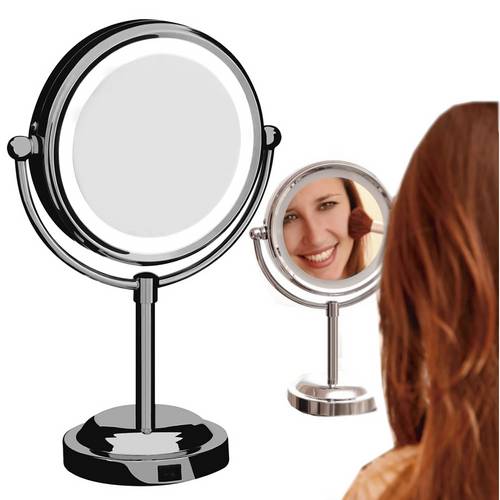 Espelho de Aumento 2x Dupla Face Giratório 360° Iluminado Luz Led - Mr8 8484