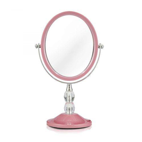 Espelho de Bancada Dupla Face C/ Detalhes de Cristais Rosa PS Jacki Design