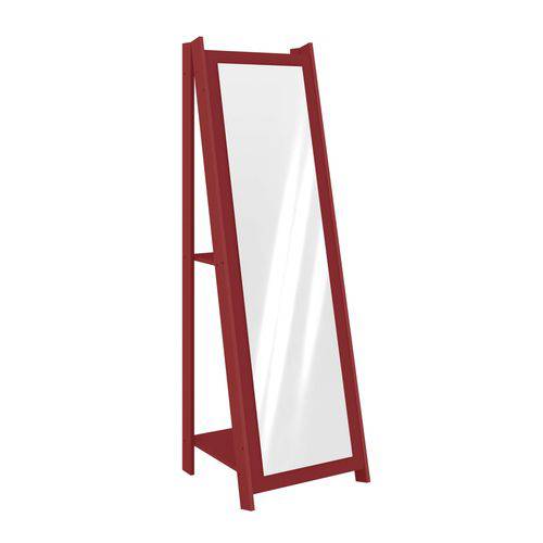 Espelho de Chão com 2 Prateleiras Retrô 161cmx50cm Movelbento Vermelho