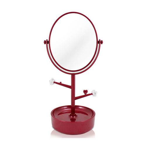 Espelho de Mesa com Compartimento para Jóias Vermelho Jacki Design