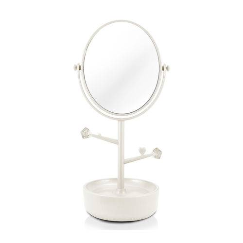 Espelho de Mesa com Porta Jóias Branco